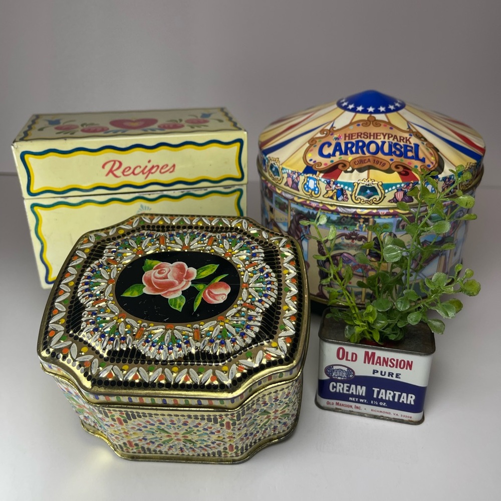 Lot of 4 vintage tin containers